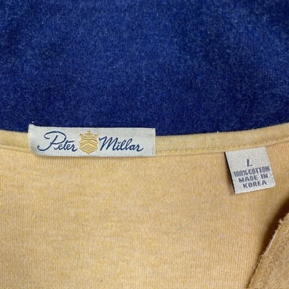 Peter Millar Mens Yellow Cotton 1/4 Zip Pullover Sweater Large Mock Neck Vintage